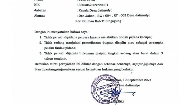 TEKAD PEMERINTAH DESA JATIMULYO BEBAS DARI KORUPSI